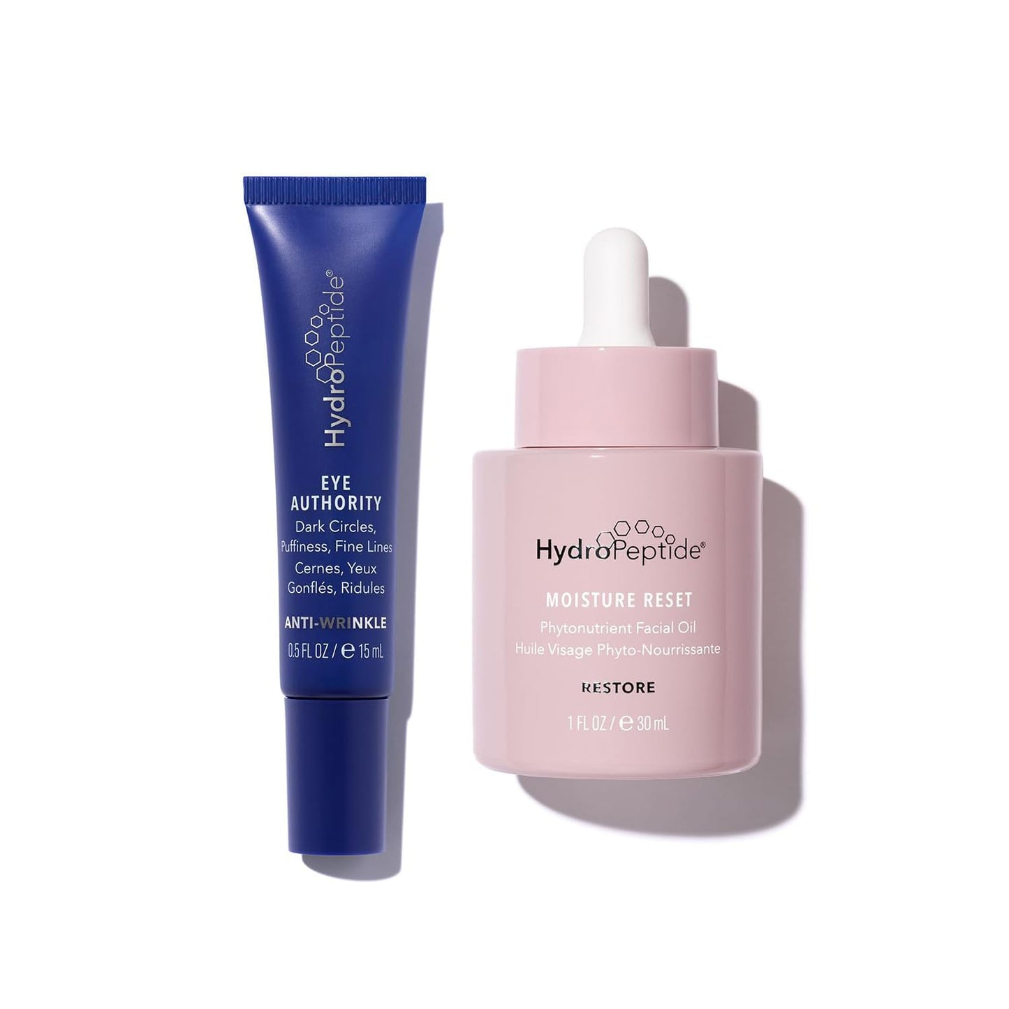 HydroPeptide Eye Authority and Moisture Reset Oil, Anti-Wrinkle and Restore Bundle, (0.5 Ounce and 1 Ounce)