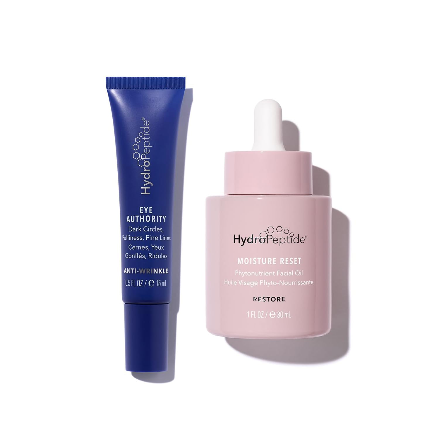 HydroPeptide Eye Authority and Moisture Reset Oil, Anti-Wrinkle and Restore Bundle, (0.5 Ounce and 1 Ounce)