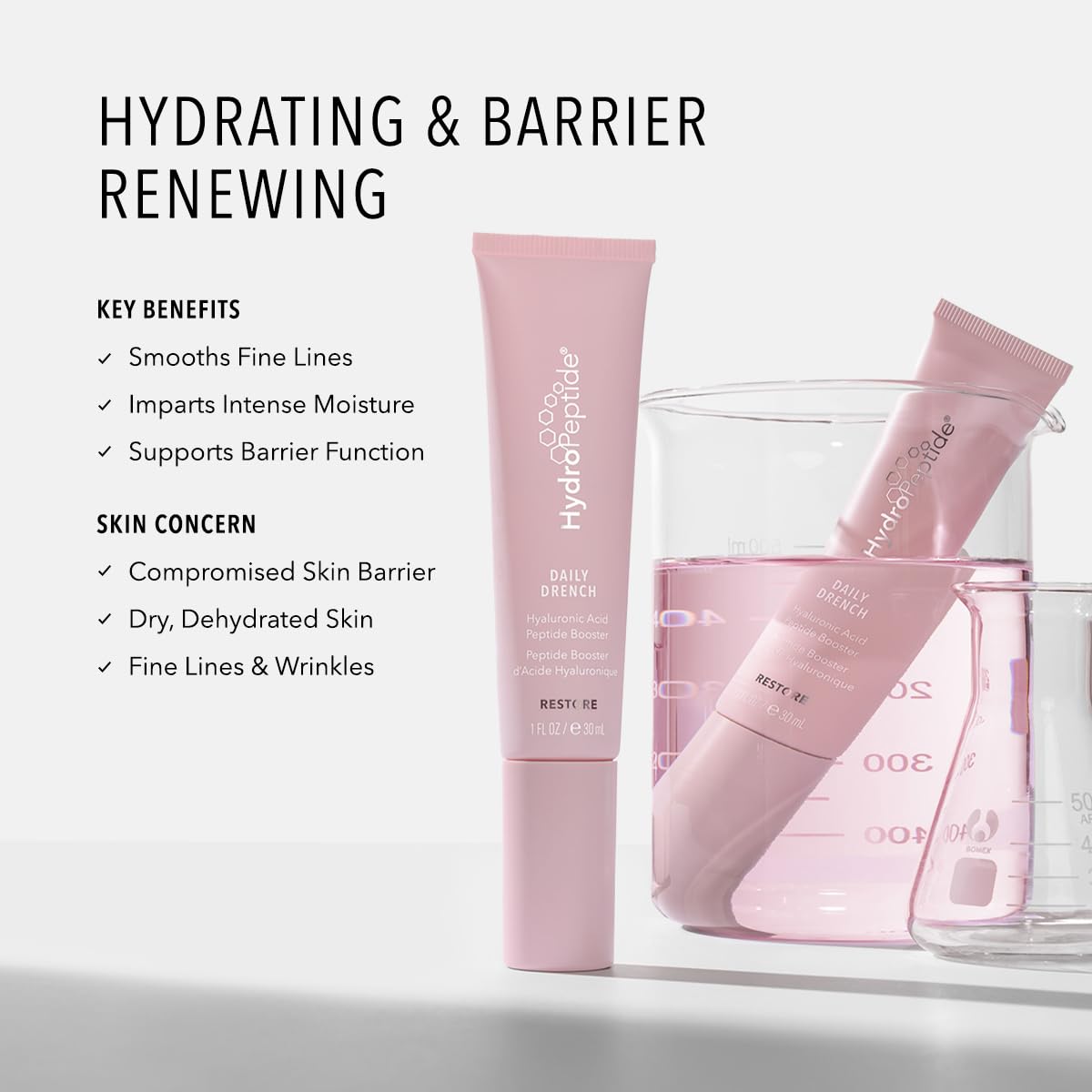 HydroPeptide Daily Drench, Hyaluronic Acid Peptide Booster Serum, Anti-Aging Face, 1 Ounce